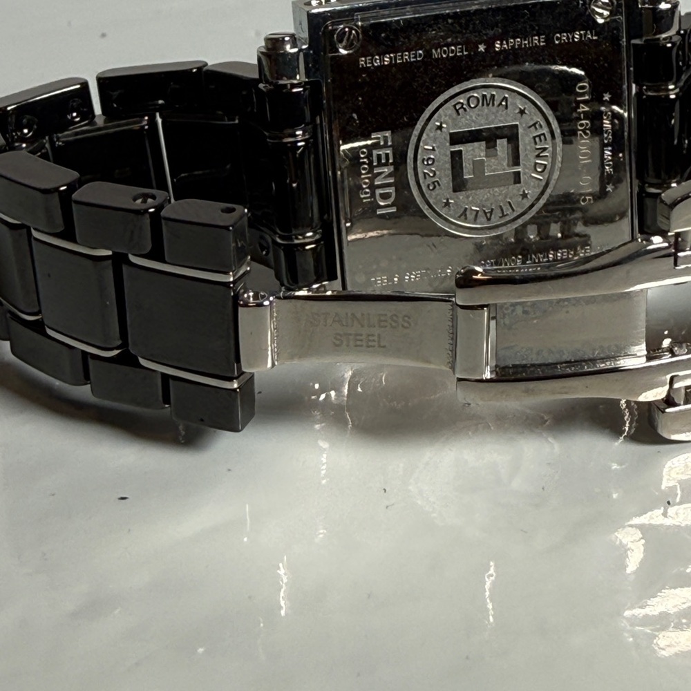 Fendi Orologi 6200L Swiss Made Watch Black Stainless Steel Square Face - Picture 6 of 11